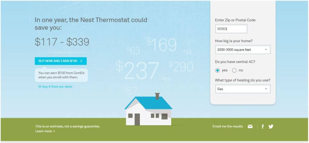 Savings calculator as provided by Nest